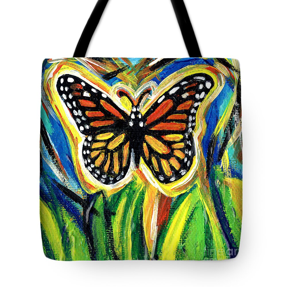 Monarch Tote Bag featuring the painting Monarch Butterfly With Grass by Genevieve Esson