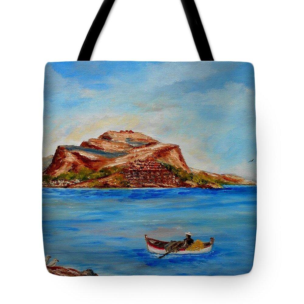 Monemvasia Tote Bag featuring the painting Monemvasia by Konstantinos Charalampopoulos