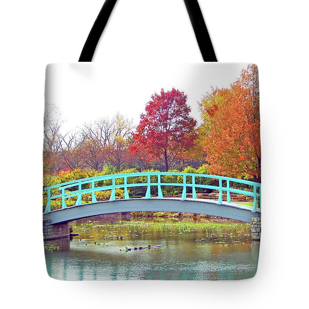 Monet Bridge In Autumn Tote Bag featuring the photograph Monet Bridge by Ellen Henneke