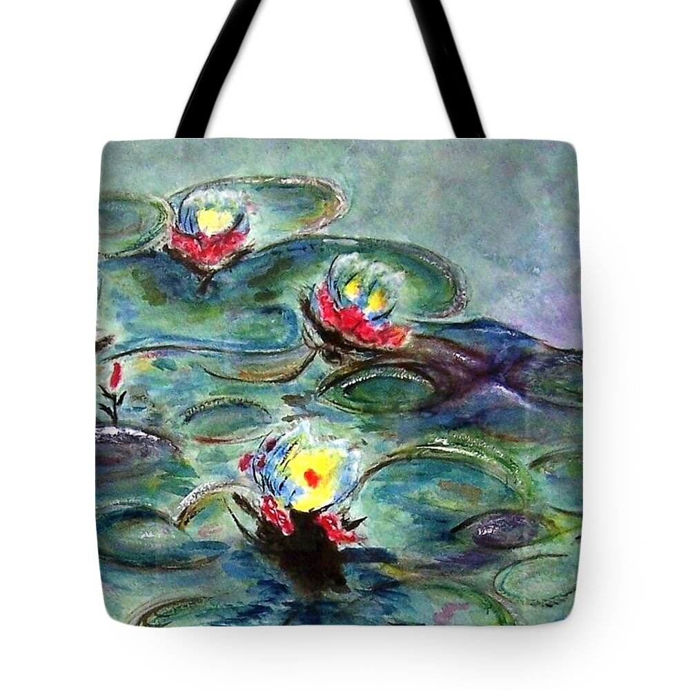 Monet Tote Bag featuring the painting Monet's Lilies on Pond by Jamie Frier