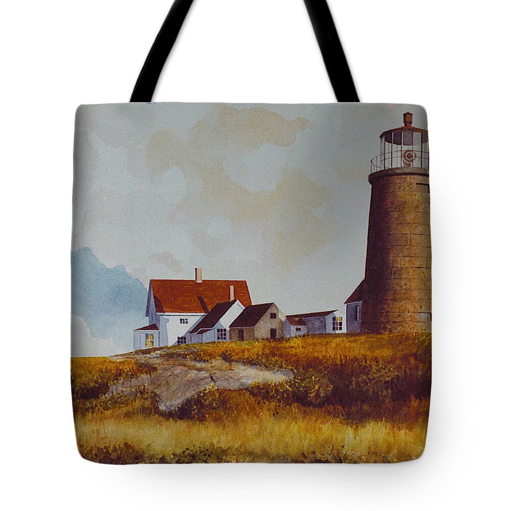 Lighthouse Tote Bag featuring the painting Monhegan Light by Tyler Ryder