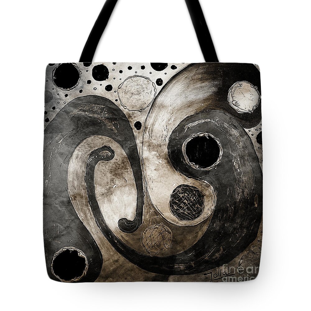 Abstract Tote Bag featuring the painting Monochrome whispers by Jolanta Anna Karolska