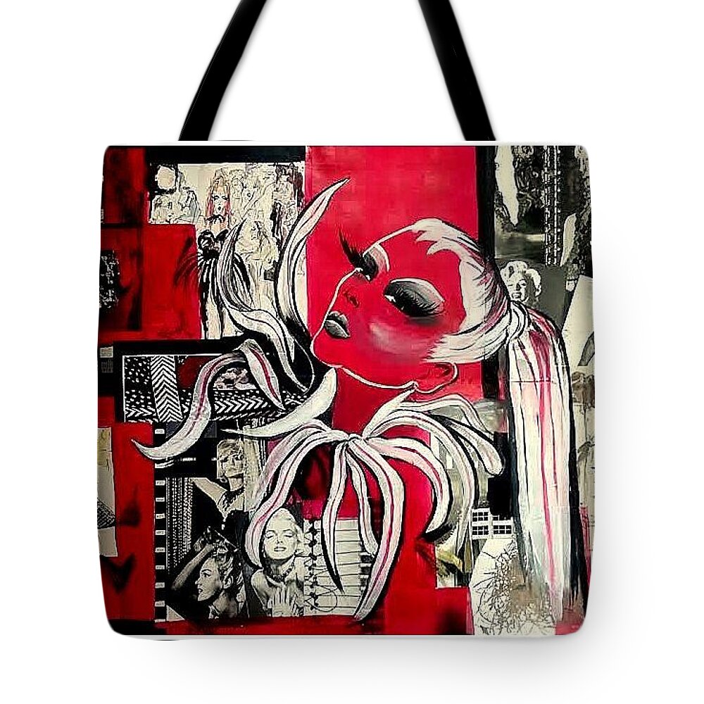 Abstract Tote Bag featuring the painting Monroe and Bardot collage by Patricia Rachidi