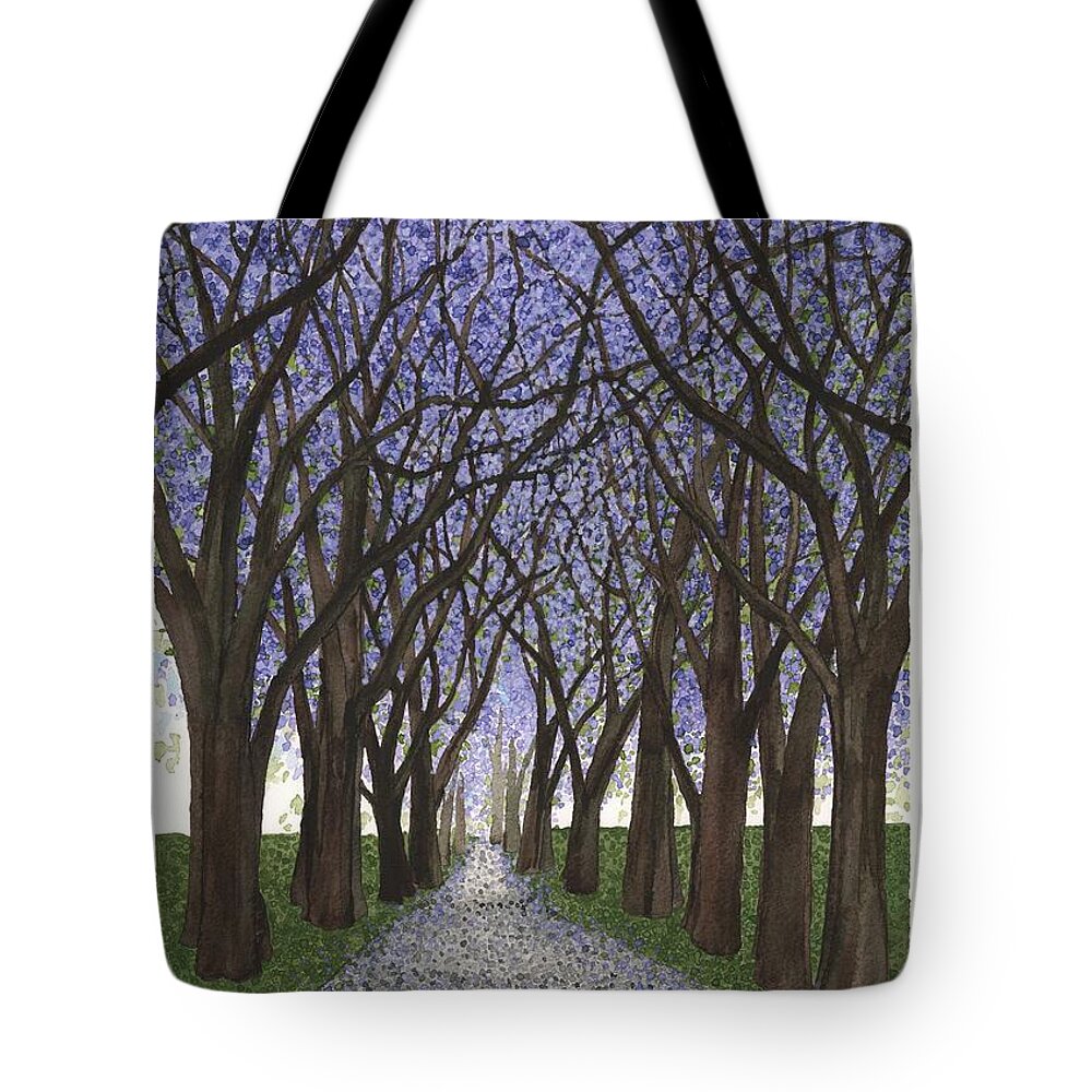 Jacarandas Tote Bag featuring the painting Monrovia by Hilda Wagner