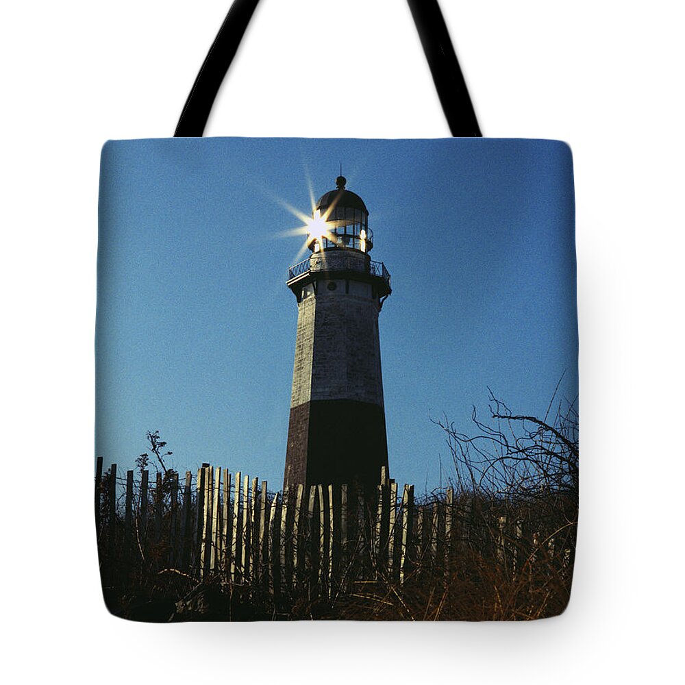 Lighthouse Tote Bag featuring the digital art Montauk Lighthouse by Jack Ader