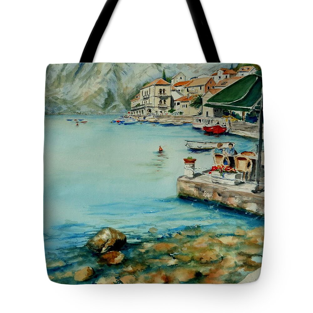 Rocks Tote Bag featuring the painting Montenegro Coast I by Sonia Mocnik