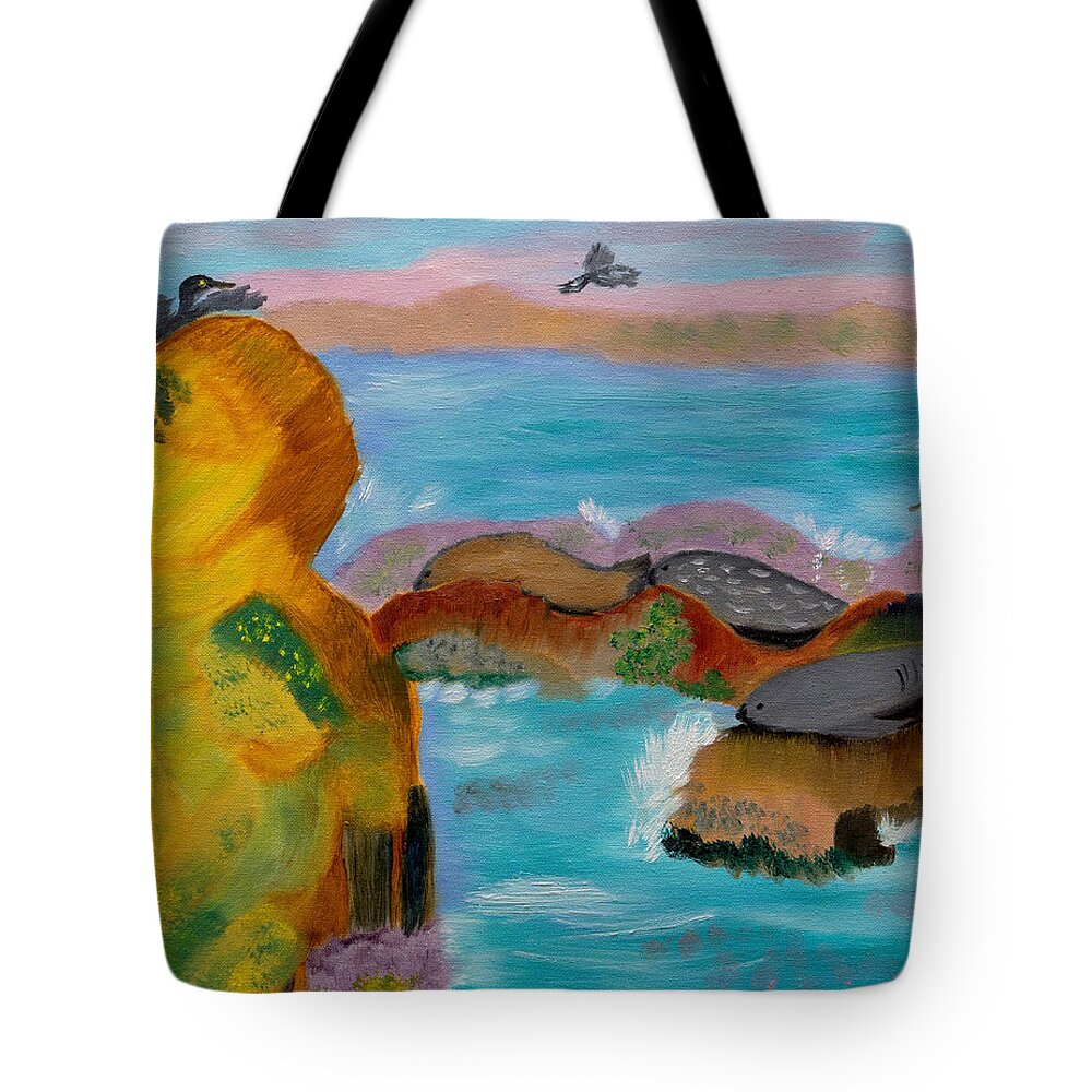California Coast Tote Bag featuring the painting Monterey Lights by Meryl Goudey