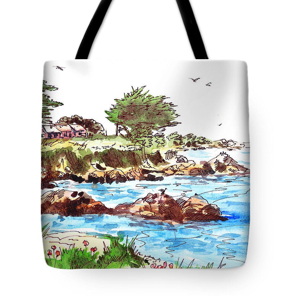 Monterey Shore Tote Bag featuring the painting Monterey Shore by Irina Sztukowski