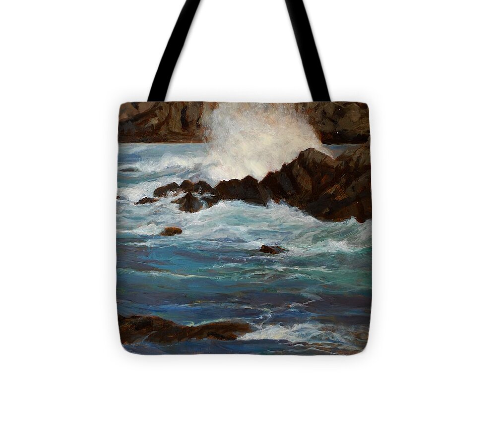 Crashing Waves Tote Bag featuring the painting Monterey Wave #1 by Joyce Snyder