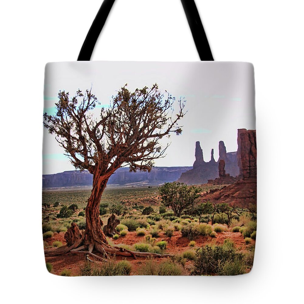 West Mitten Tote Bag featuring the photograph Monument Valley 24 - Three Sisters # 2 by Allen Beatty