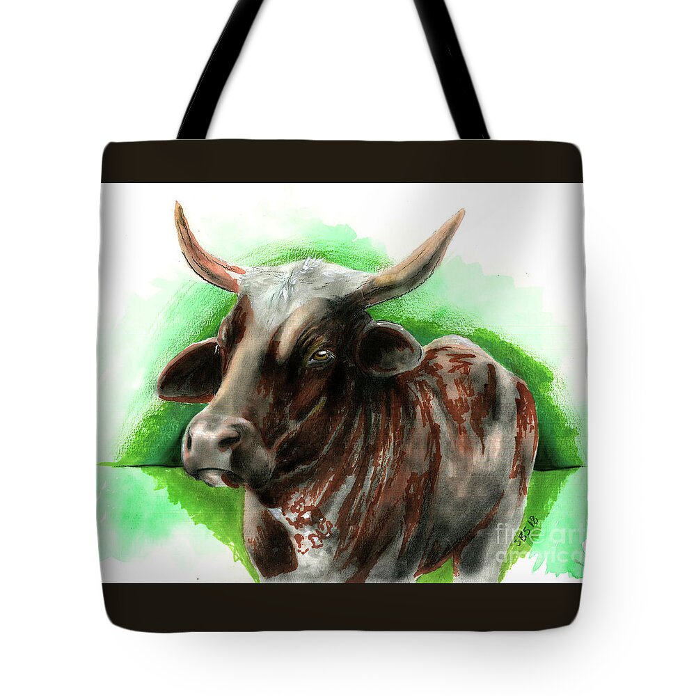 Cow Tote Bag featuring the drawing Moo 2 by Samantha Strong