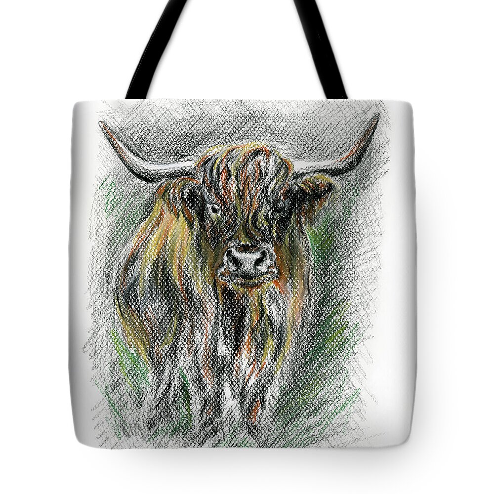 Farm Animal Tote Bag featuring the drawing Moo by MM Anderson