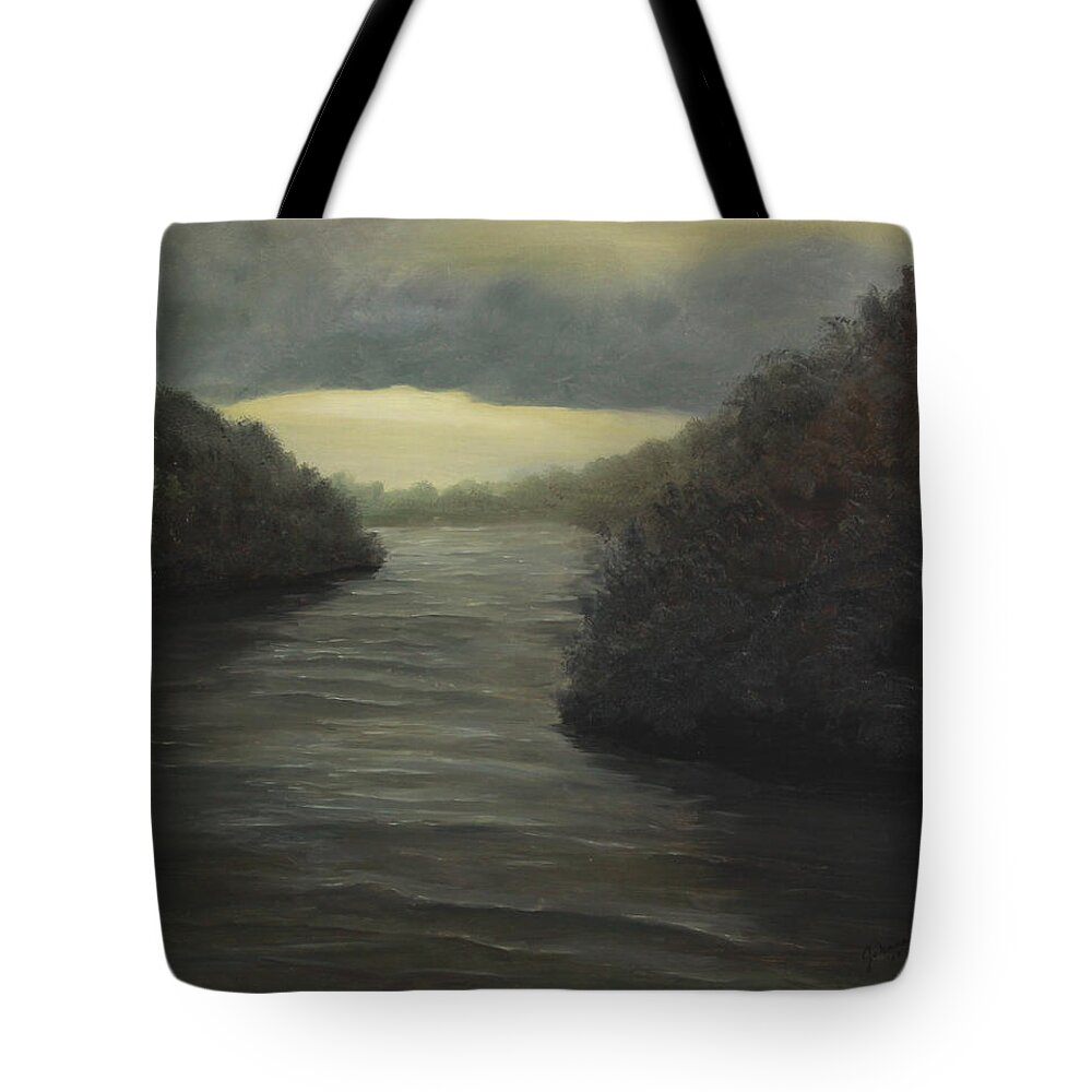 Moody Scene Tote Bag featuring the painting Moody River by Johanna Lerwick