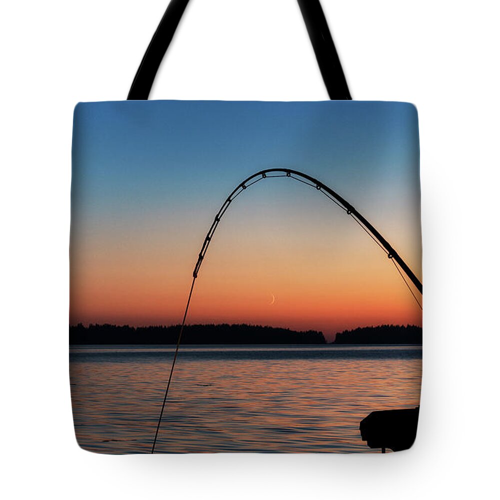Fishing Tote Bag featuring the photograph Moon and Ocean by Canadart -