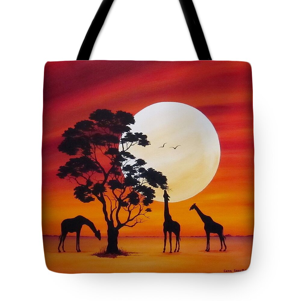 Moon Tote Bag featuring the painting Moon In Africa Giraffes by Carol Sabo
