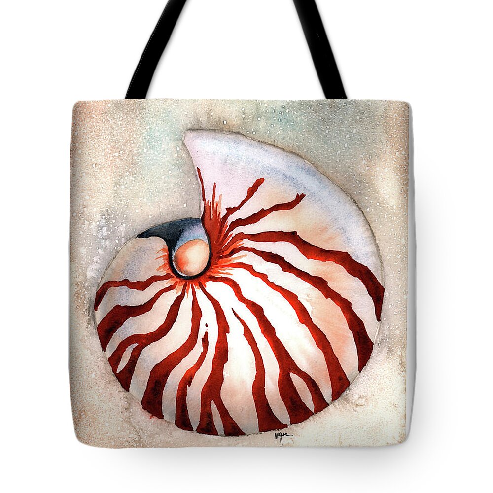 Seahell Tote Bag featuring the painting Moon Nautilus by Hilda Wagner