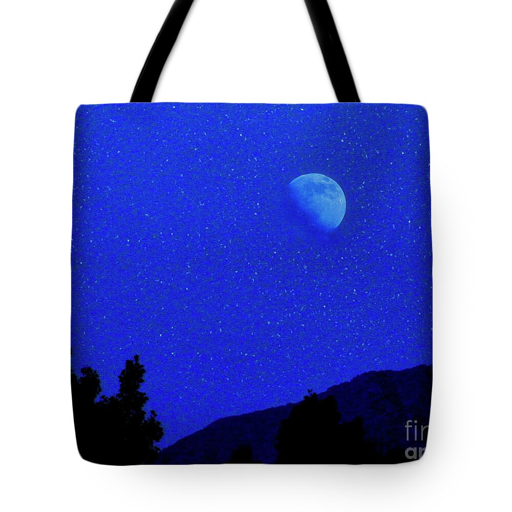 Moon Tote Bag featuring the digital art Moon Over Black Mesa II by Dale E Jackson