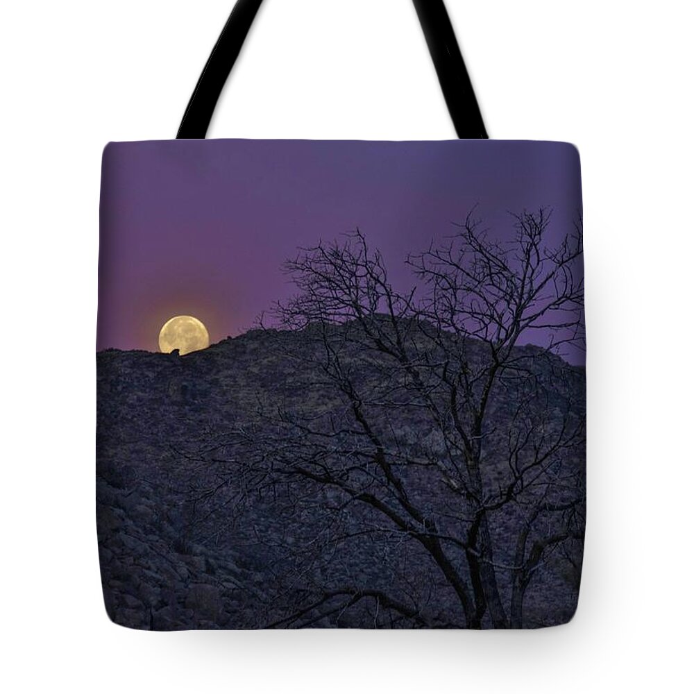 Full Tote Bag featuring the photograph Moon set at sunrise by Gaelyn Olmsted