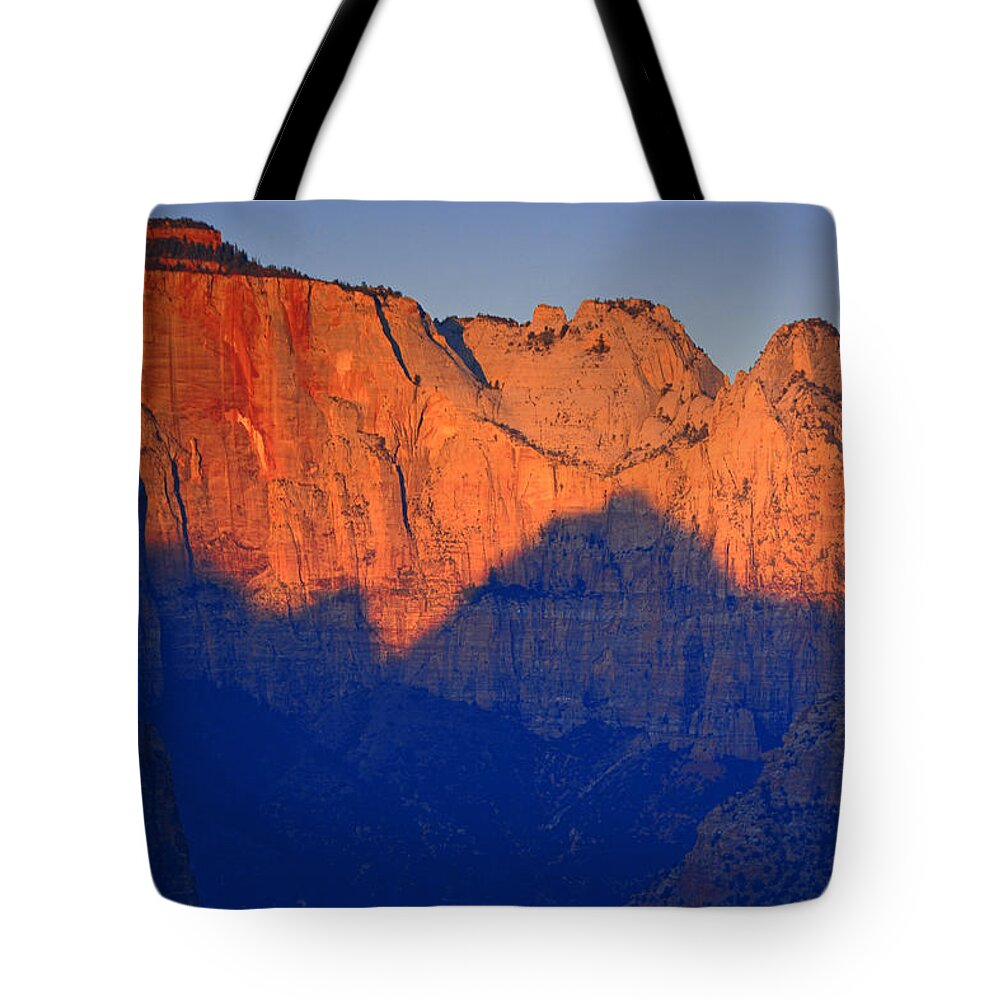 Moon Sets Over Zion National Park Tote Bag featuring the photograph Moon Sets Over Zion National Park by Raymond Salani III