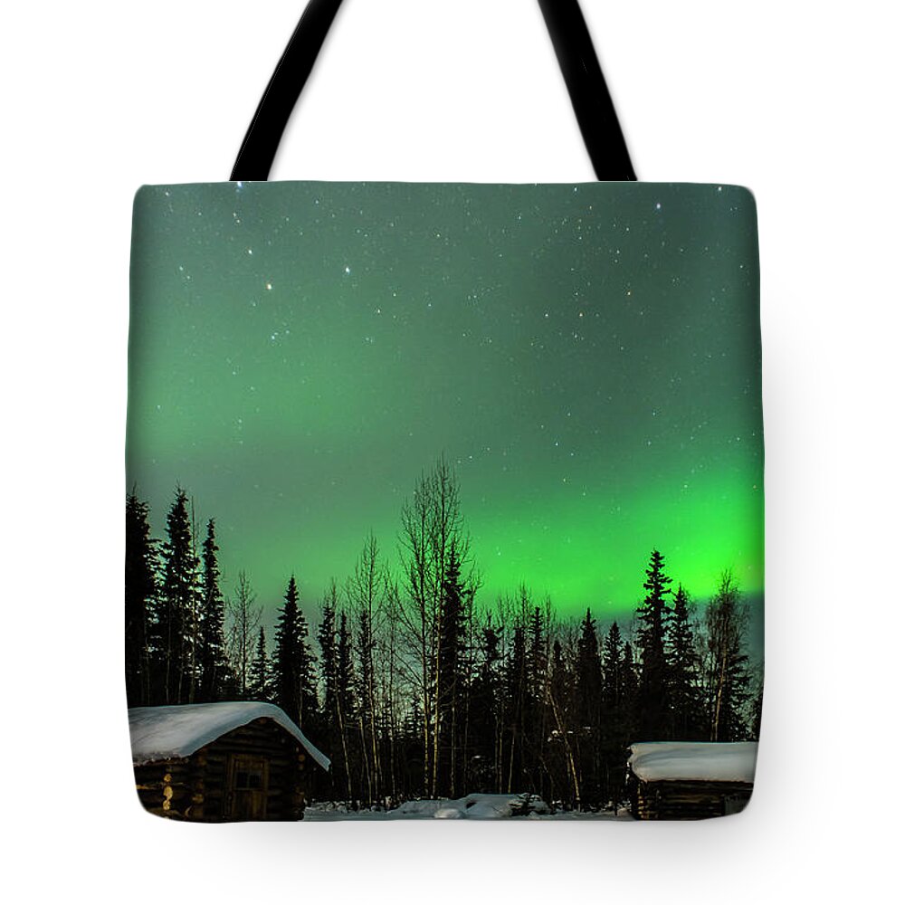Alaska Tote Bag featuring the photograph Moonlight and Aurora by John Roach
