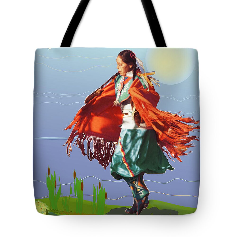 American Indian Tote Bag featuring the mixed media Moonlight Dance by Kae Cheatham
