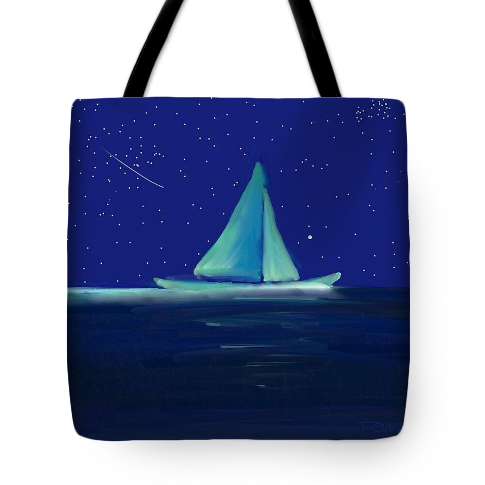 Moonlight Sail Tote Bag featuring the digital art Moonlight Sail by Bill Tomsa