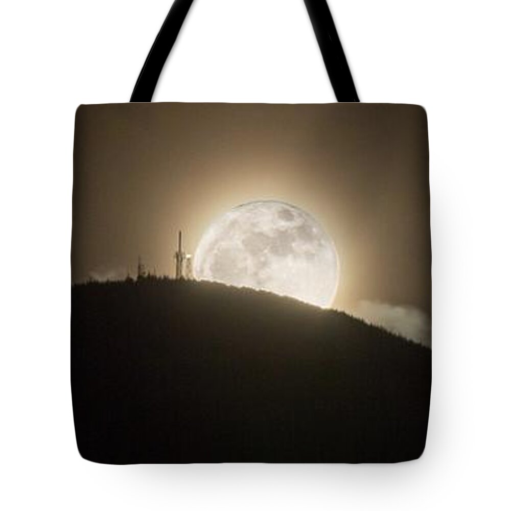 Moon Tote Bag featuring the photograph Moonrise over Burke by Tim Kirchoff