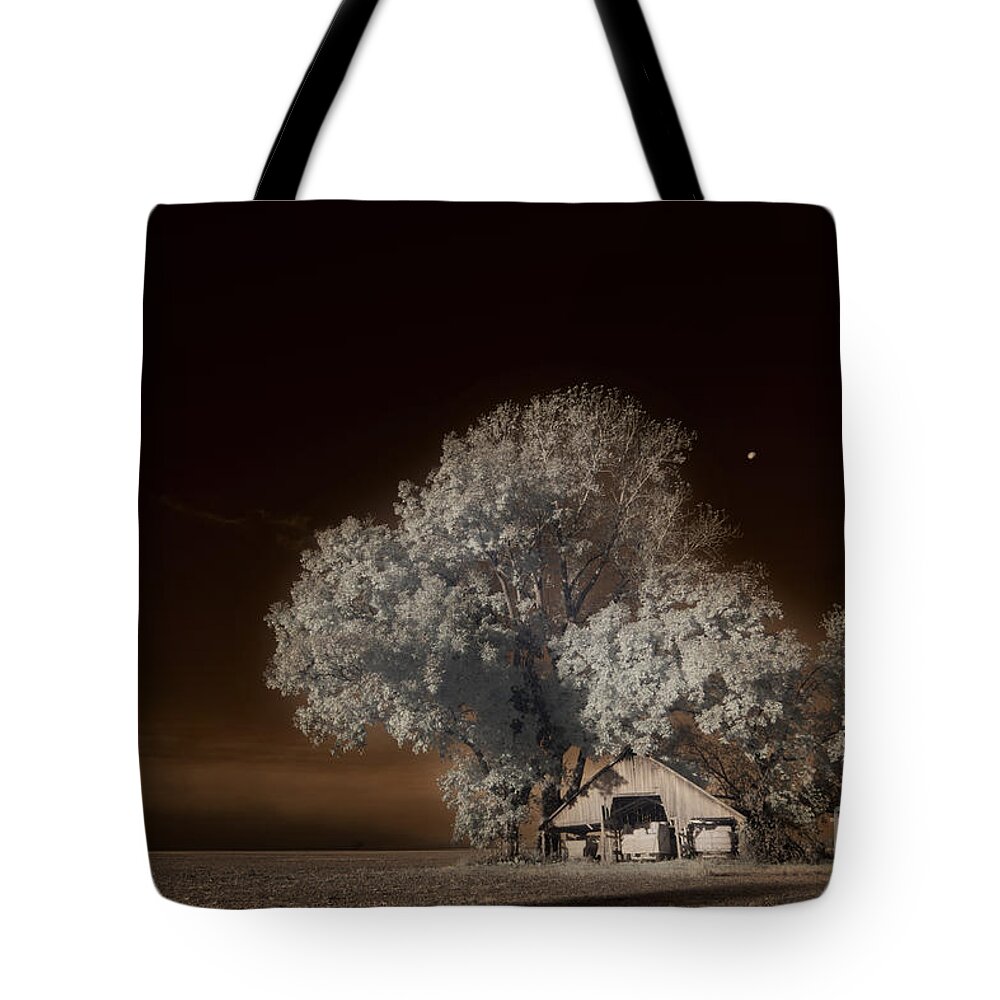 Moonrise Over The Bottoms Tote Bag featuring the digital art Moonrise Over the Bottoms, October by William Fields