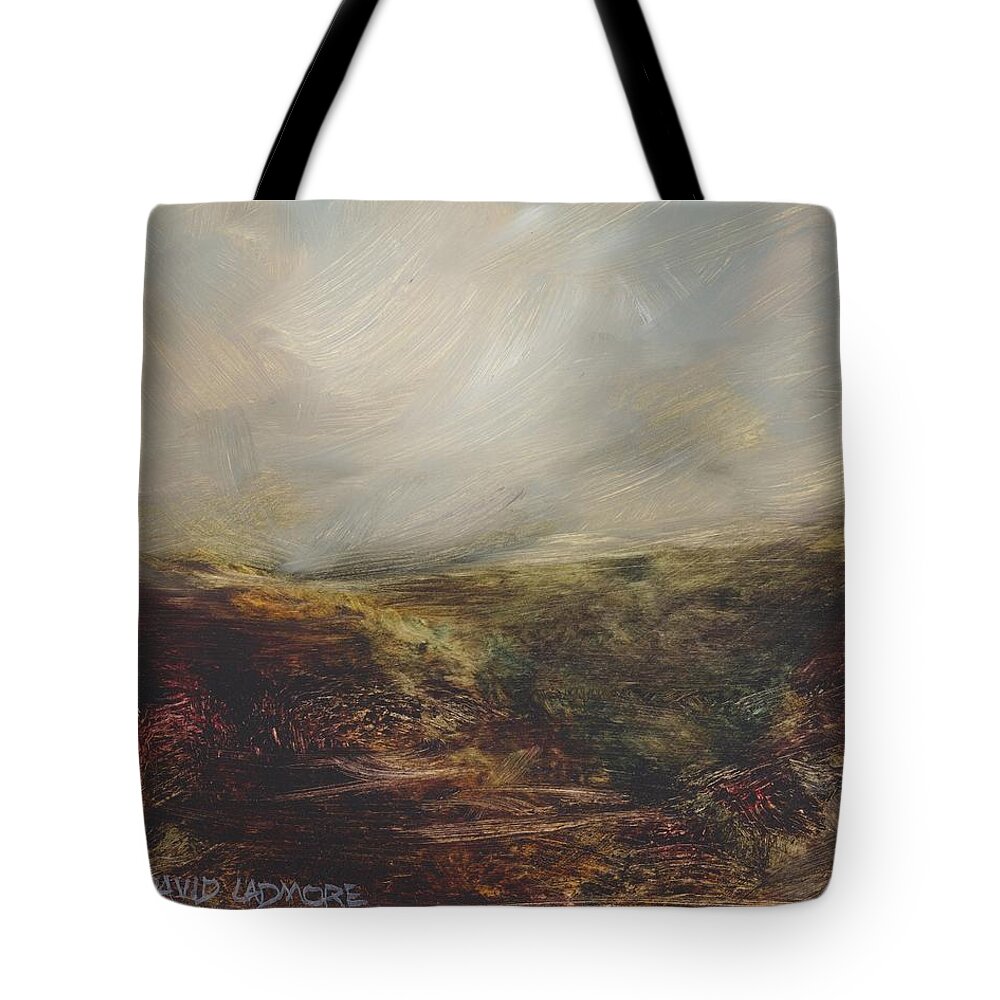 Moorland Tote Bag featuring the painting Moorland 76 by David Ladmore