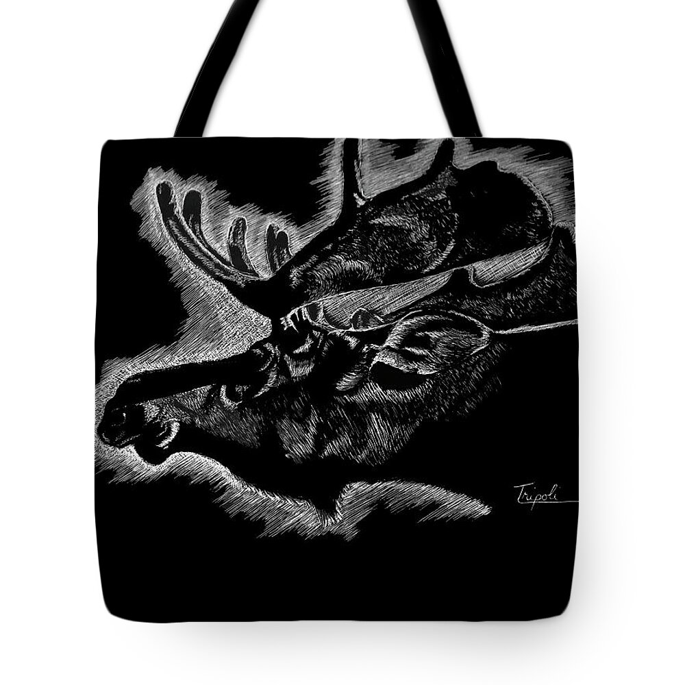 Wildlife Tote Bag featuring the drawing Moose by Lawrence Tripoli