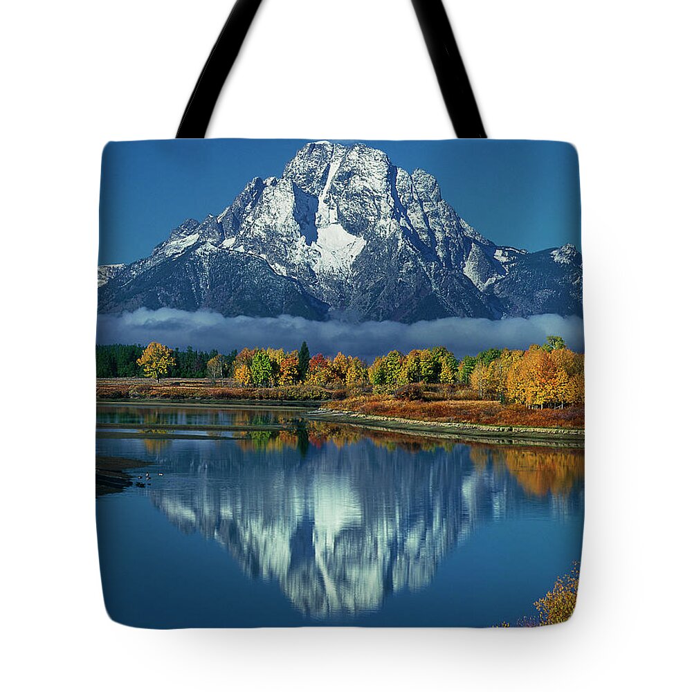 Dave Welling Tote Bag featuring the photograph Morning Cloud Layer Oxbow Bend In Fall Grand Tetons National Park by Dave Welling