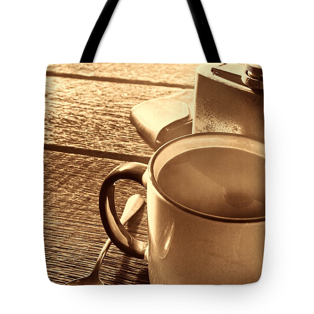 Coffee Tote Bag featuring the photograph Morning Coffee at the Ranch by American West Legend By Olivier Le Queinec