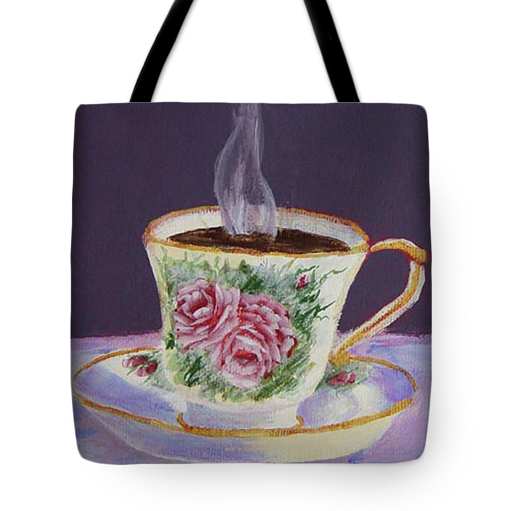 Cup Tote Bag featuring the drawing Morning Coffee by Quwatha Valentine