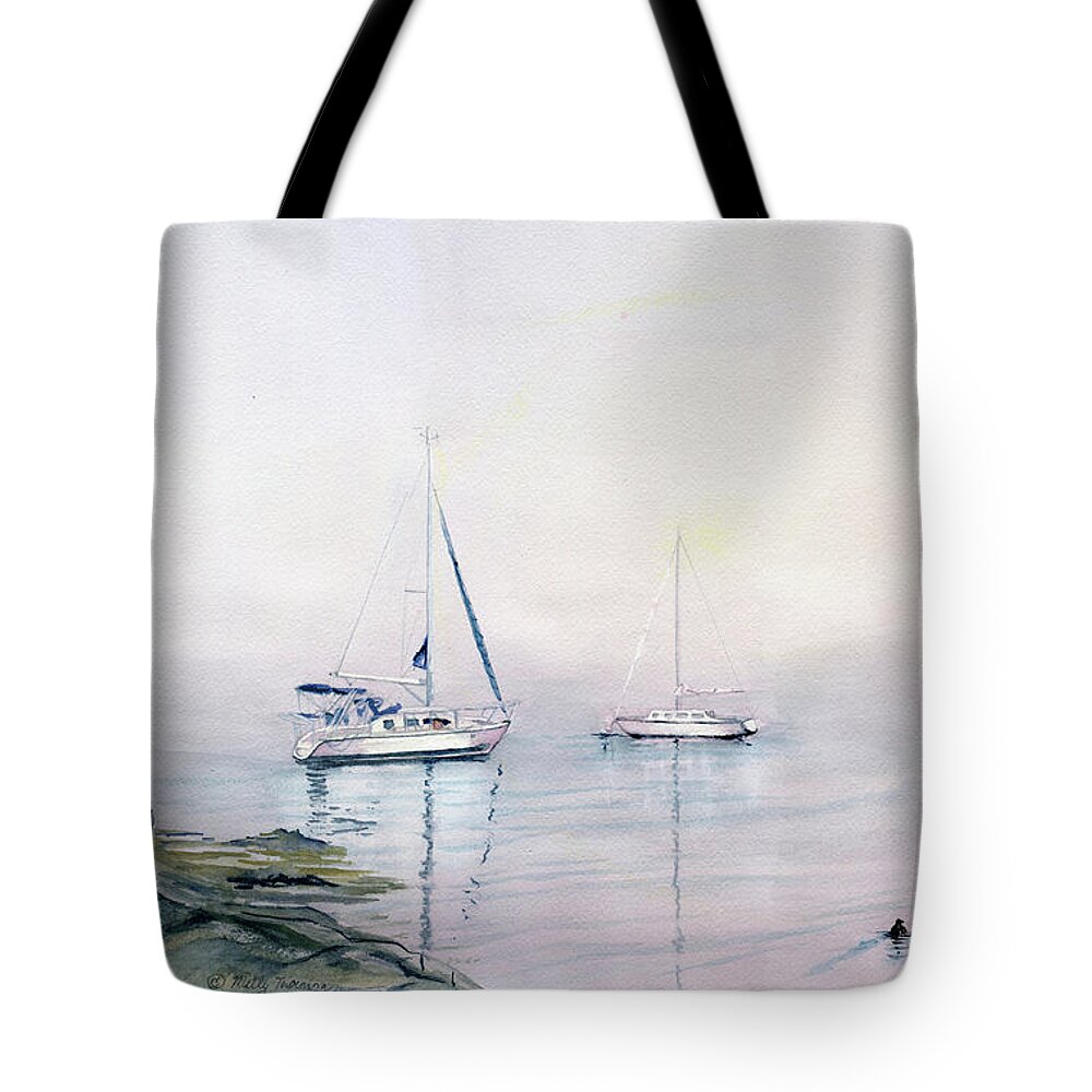Morning Fog Tote Bag featuring the painting Morning Fog by Melly Terpening