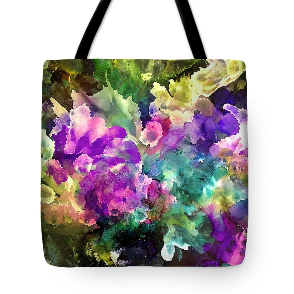 Alcohol Inks Tote Bag featuring the painting Morning Garden by Tommy McDonell