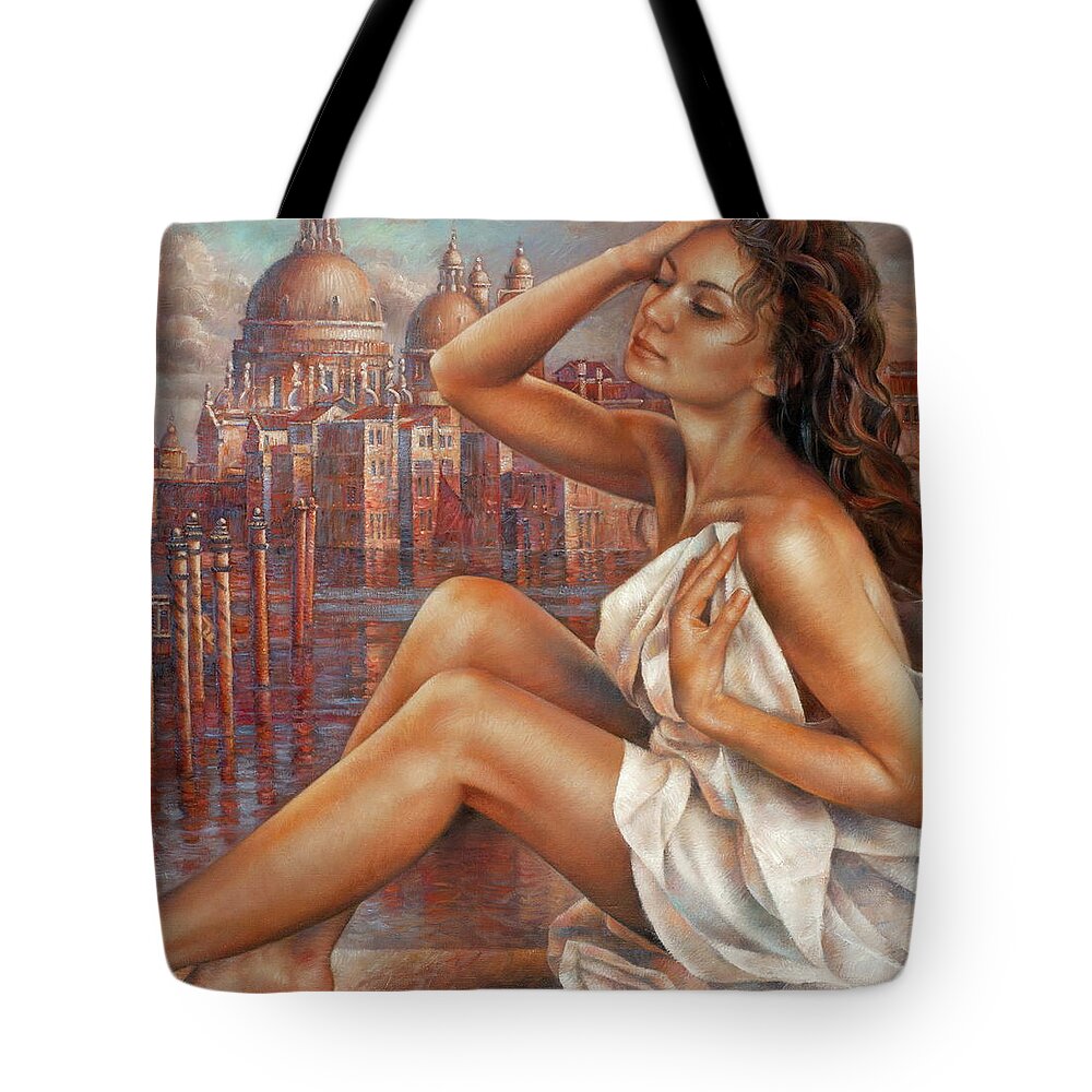 Nude Tote Bag featuring the painting Morning in Venice by Arthur Braginsky