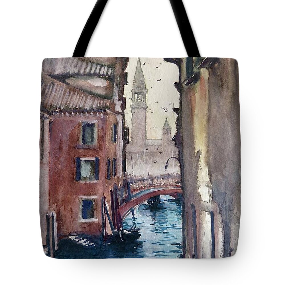 Painting Tote Bag featuring the painting Morning In Venice by Geni Gorani