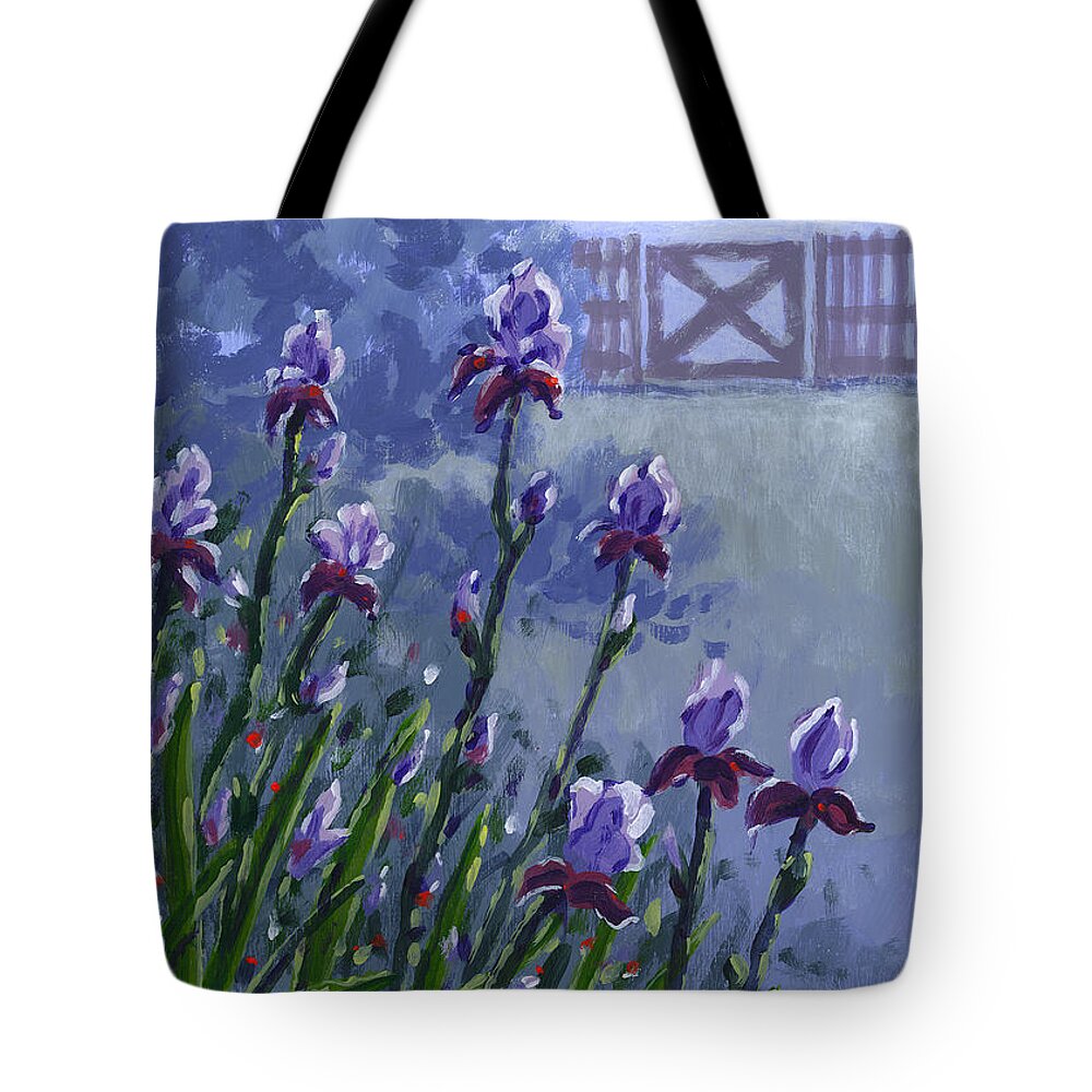 Blue Tote Bag featuring the painting Morning Iris by Richard De Wolfe