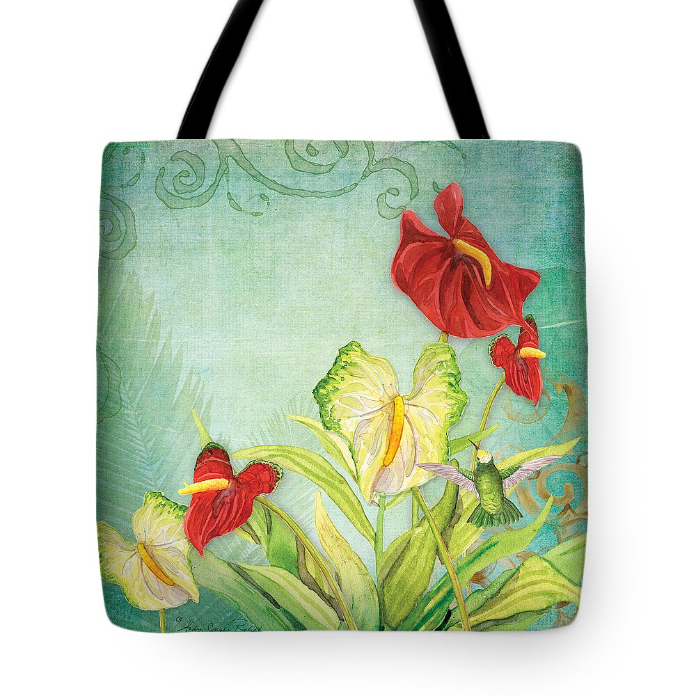 Anthurium Tote Bag featuring the painting Morning Light - Mist rising by Audrey Jeanne Roberts
