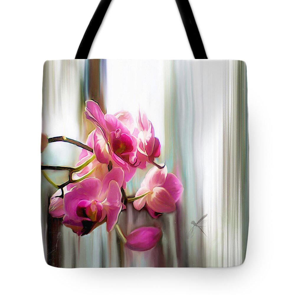 Orchids Tote Bag featuring the digital art Morning Light Orchids by Sand And Chi