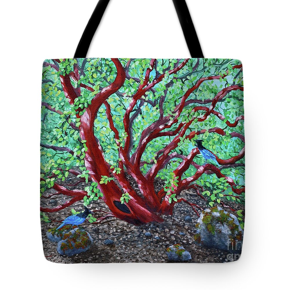 California Tote Bag featuring the painting Morning Manzanita by Laura Iverson
