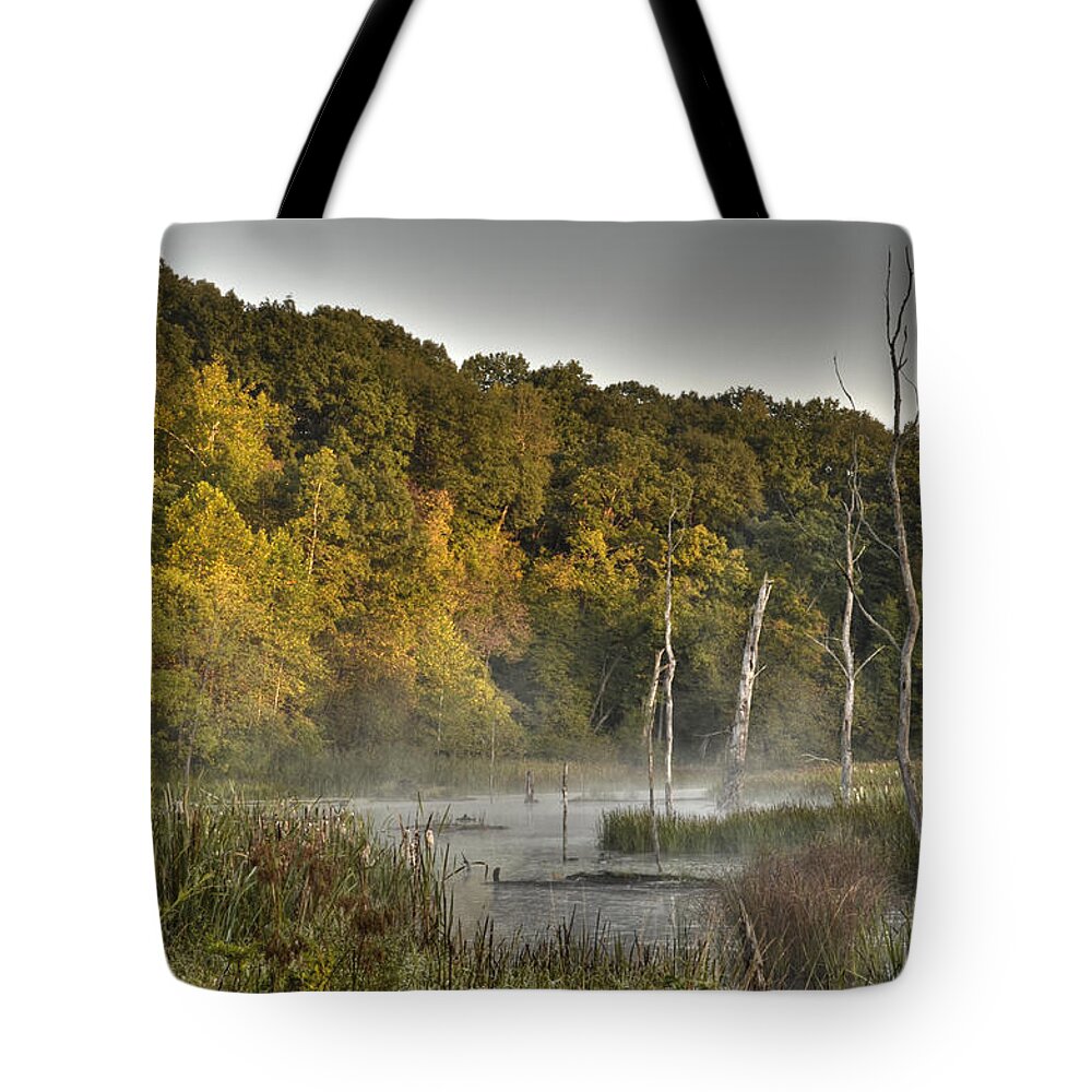Mist Tote Bag featuring the photograph Morning Mist by Ann Bridges
