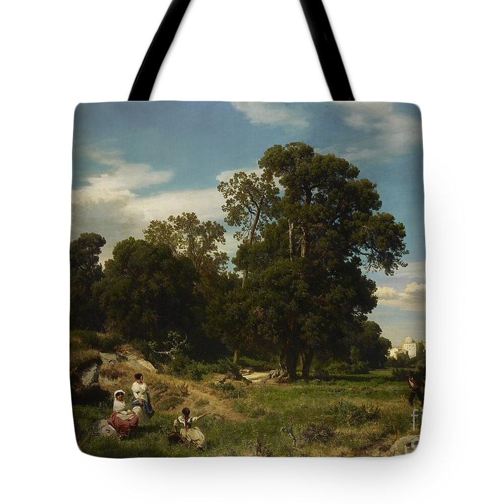 Oswald Achenbach Tote Bag featuring the painting Morning by MotionAge Designs