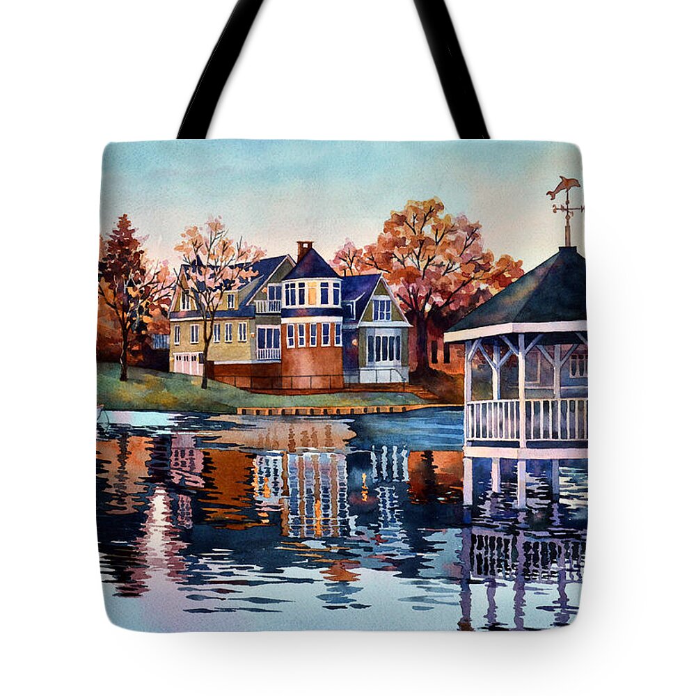 Landscape Tote Bag featuring the painting Morning on Silver Lake by Mick Williams