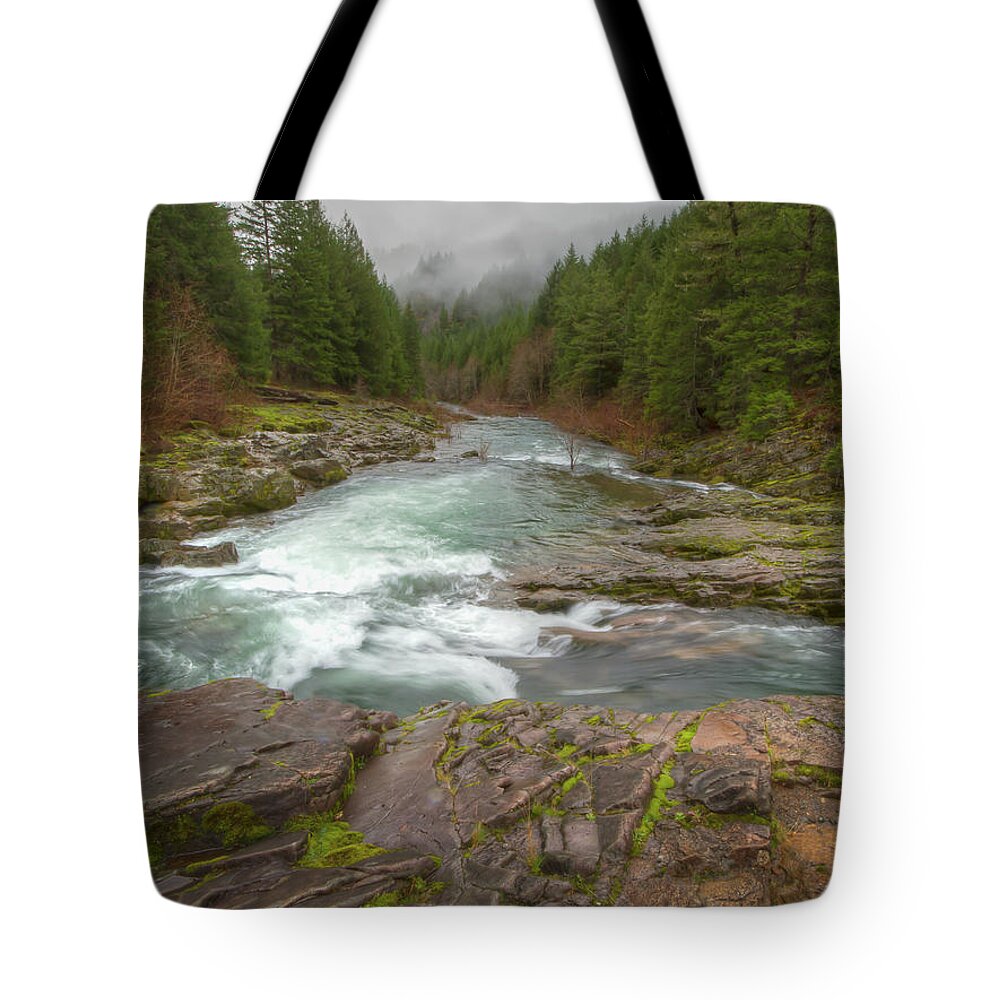 Jean Noren Tote Bag featuring the photograph Morning on the Umqua River by Jean Noren