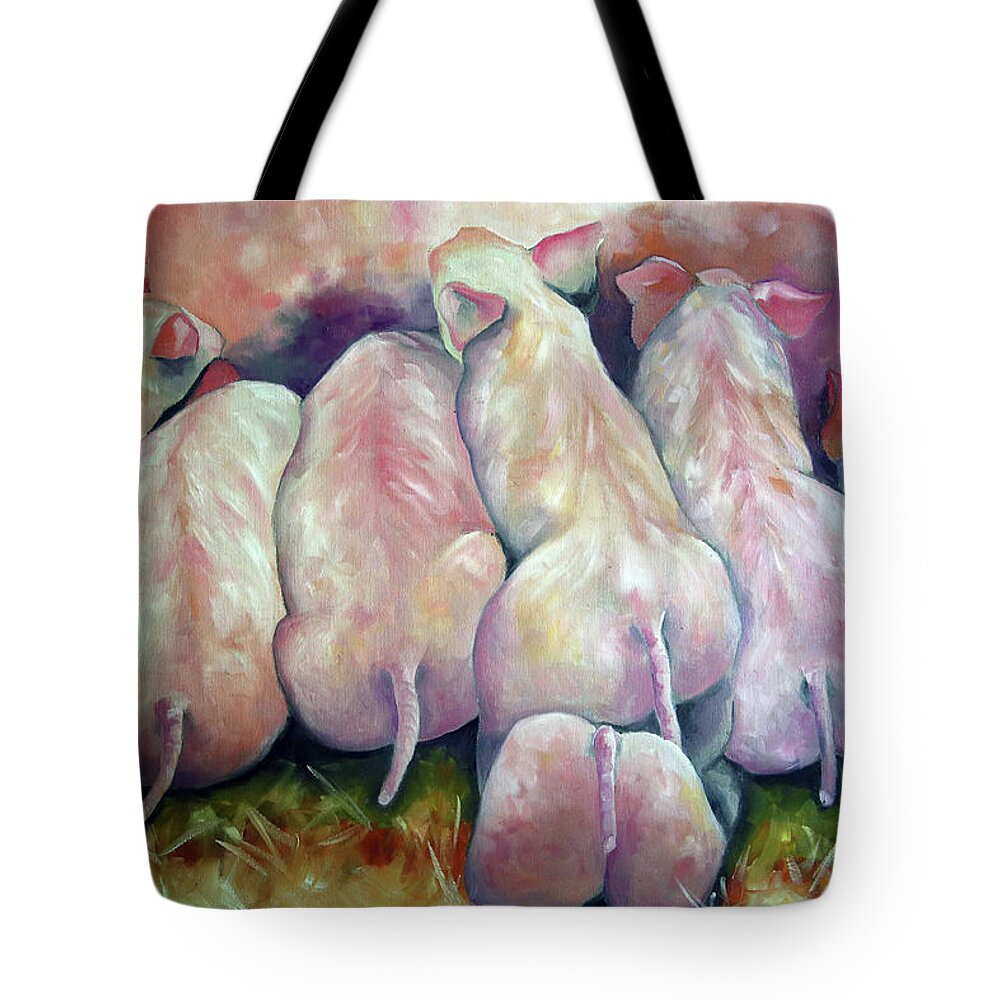 Little Piglets Painting Tote Bag featuring the painting Morning Snack by Laurie Pace