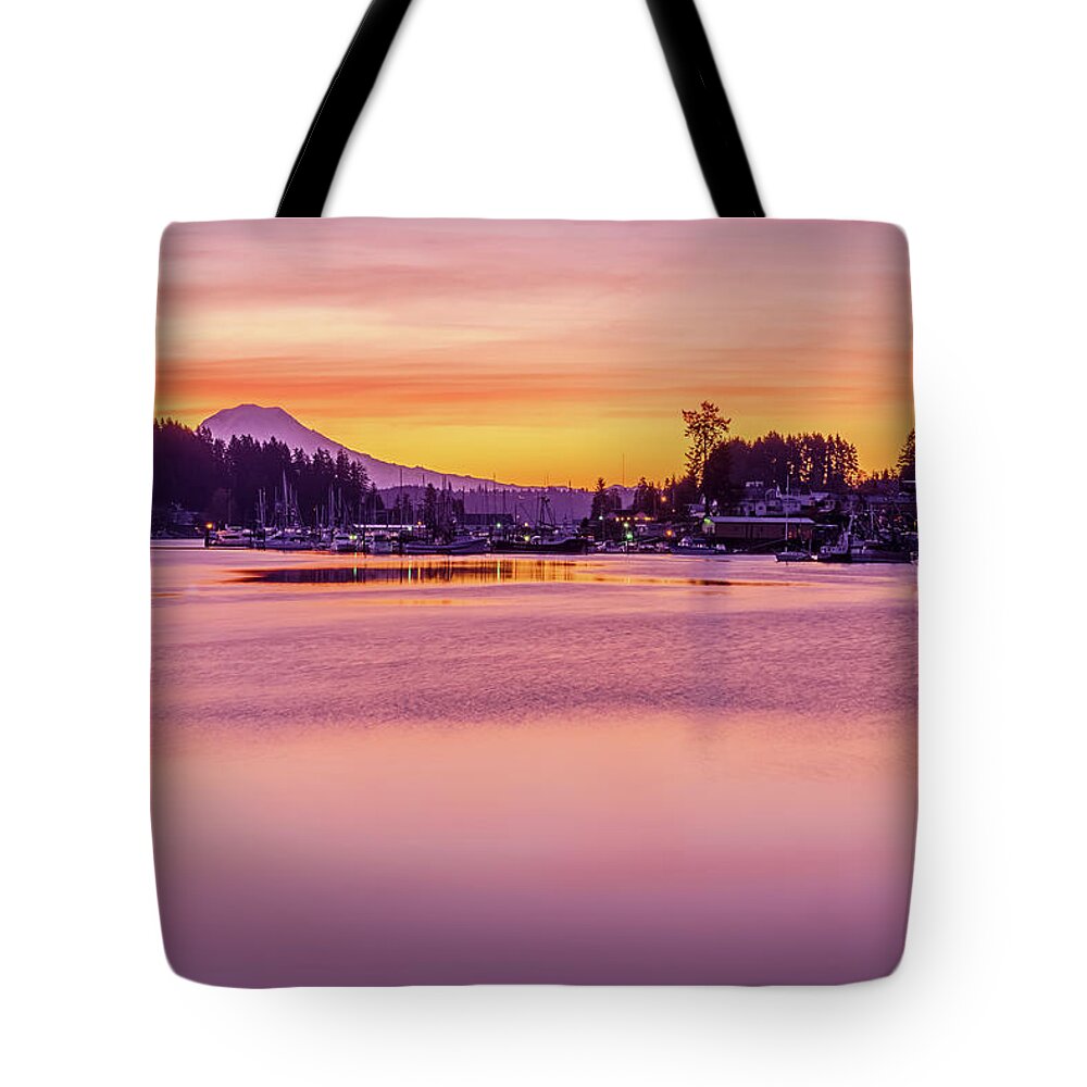 Sunrise Tote Bag featuring the photograph Morning Sunrise in Gig Harbor by Ken Stanback