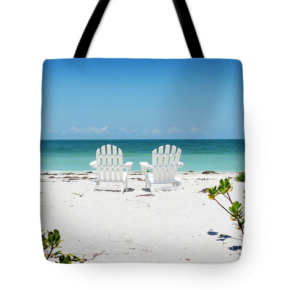 Adirondack Chairs Tote Bag featuring the photograph Morning View by Chris Andruskiewicz