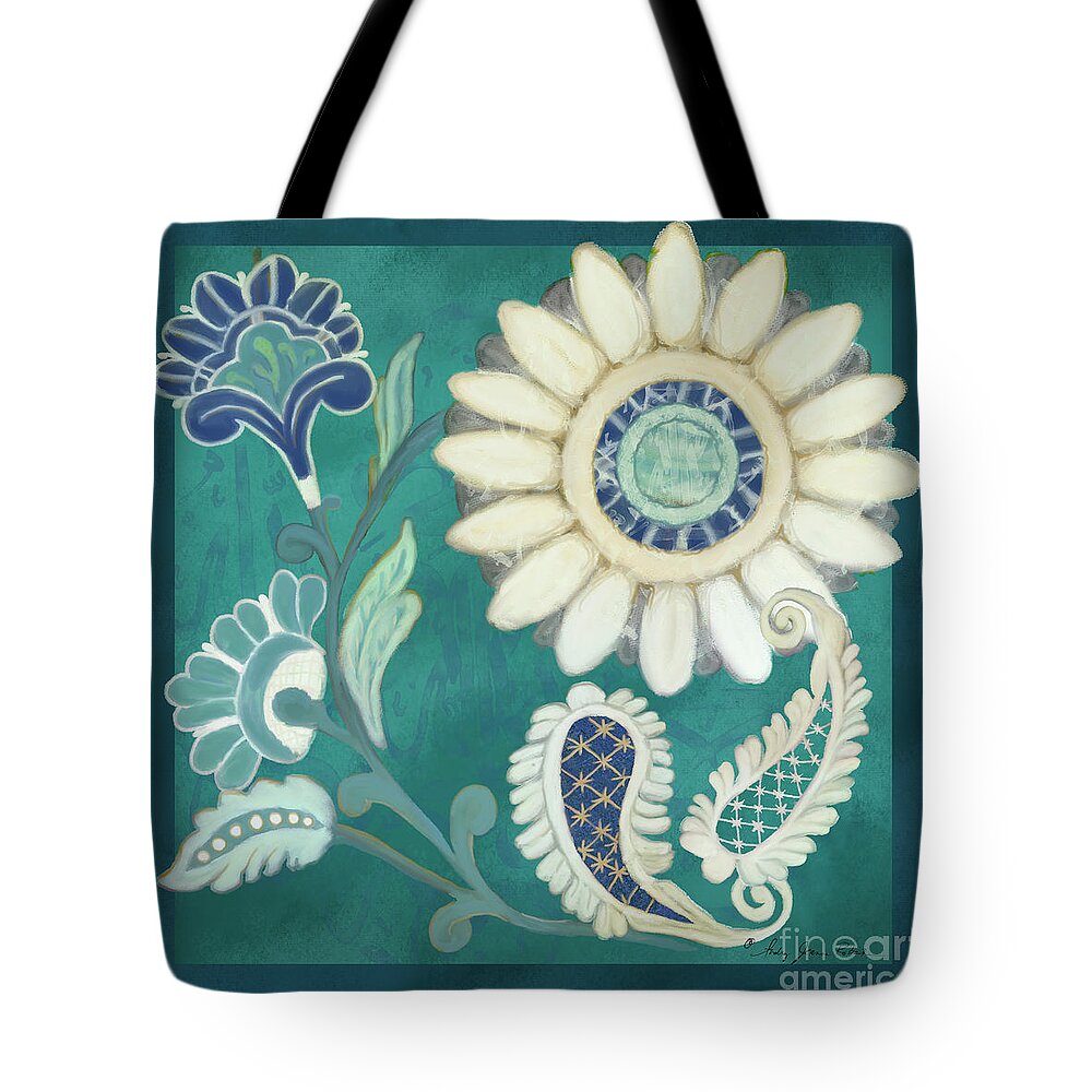 Moroccan Tote Bag featuring the painting Moroccan Paisley Peacock Blue 2 by Audrey Jeanne Roberts