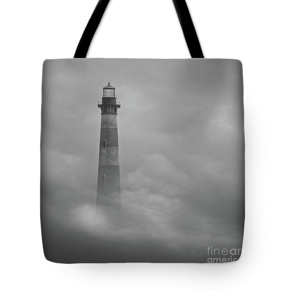 Lighthouses Tote Bag featuring the photograph Morris Island Fog by Skip Willits